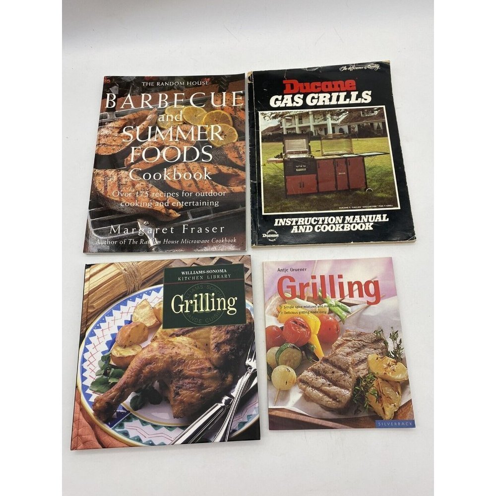 BBQ & Grilling Cookbook Lot of 4 Barbecue Meat Vegetable Recipes HB PB Summer